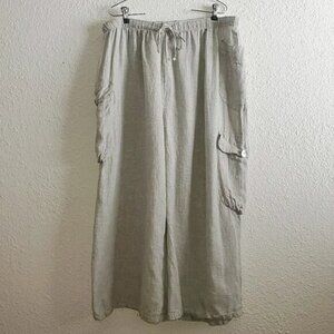 CROPPED WIDE LEG 100% LINEN LAGENLOOK PANTS CREAMY GREY XL